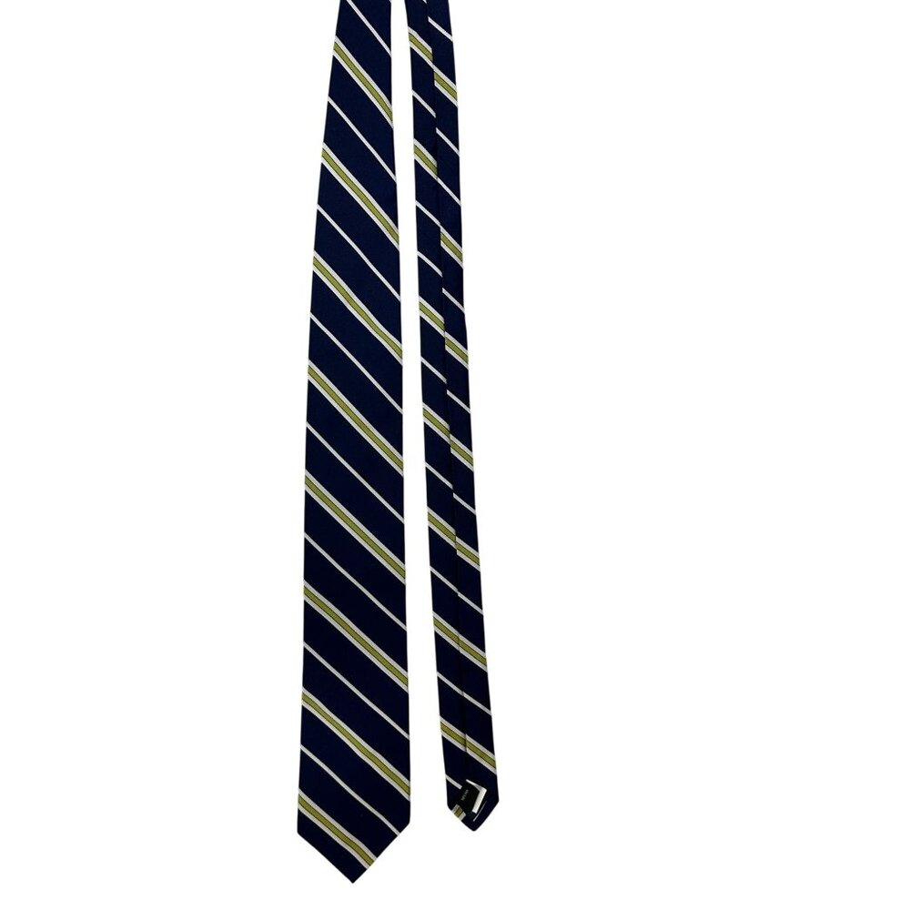 Bonobos Mens Handmade Navy & Yellow Striped 100% Silk Tie
